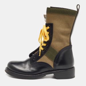 Louis Vuitton Green/Black Canvas and Leather Midcalf Boots Size 38.5, Boots - Luxury Closet catalog