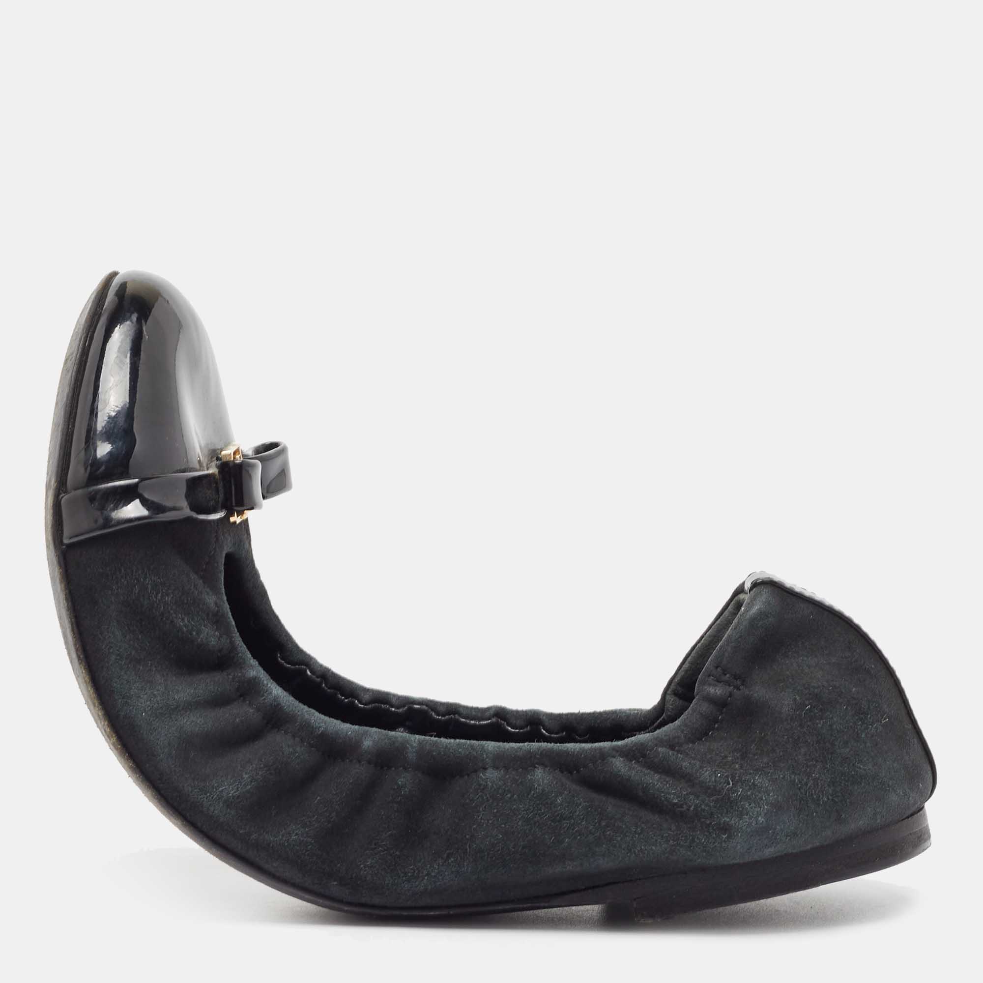 Louis Vuitton Black Suede and Patent Leather Scrunch Ballet Flats Size 37, Flats - Luxury Closet catalog