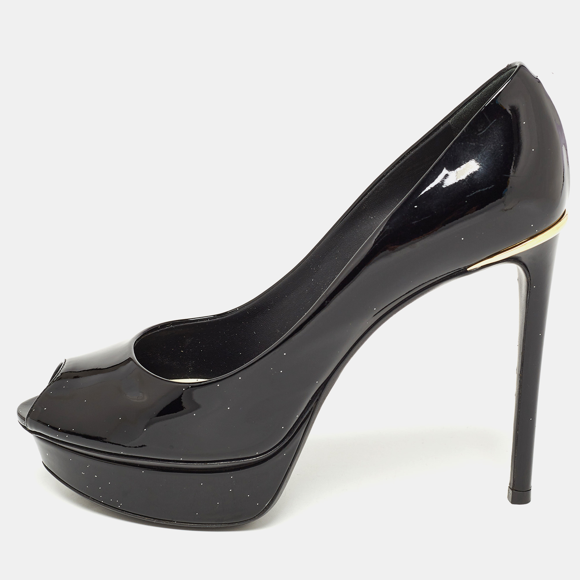 Louis Vuitton Black Patent Leather Peep Toe Platform Pumps Size 37, Pumps - Luxury Closet catalog
