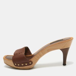 Louis Vuitton Brown Leather Wooden Slide Sandals Size 39, Sandals - Luxury Closet catalog