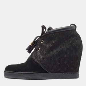 Louis Vuitton Black Monogram Suede and Leather Wedge Sneakers Size 39.5, Athletic Shoes & Sneakers - Luxury Closet catalog