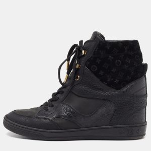 Louis Vuitton Black Leather and Monogram Suede Wedge High Top Sneakers Size 38, Athletic Shoes & Sneakers - Luxury Closet catalog