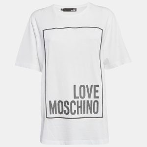 Love Moschino White Metallic Print Jersey T-Shirt S, Shirts & Tops - Luxury Closet catalog