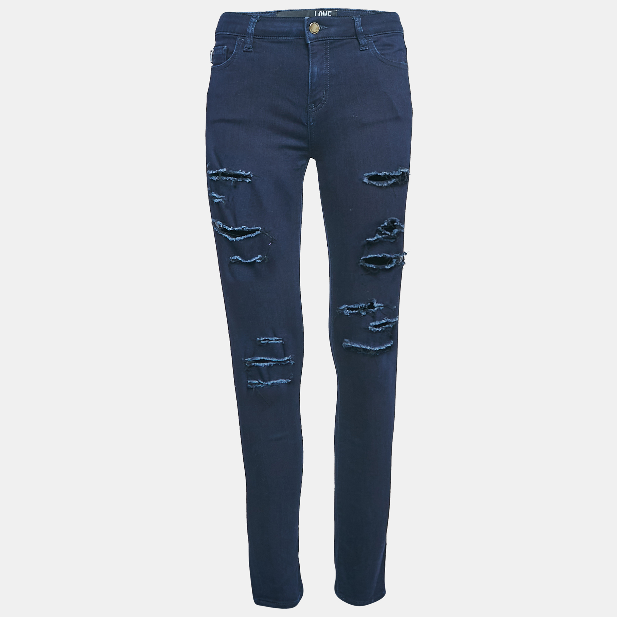 Love Moschino Navy Blue Ripped Denim Skinny Jeans M Waist 29", Jeans - Luxury Closet catalog