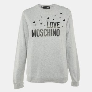 Love Moschino Grey Logo Print Cotton Crew Neck Sweatshirt M, Sweaters & Cardigans - Luxury Closet catalog