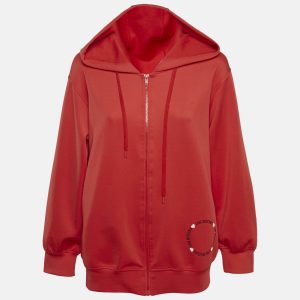 Love Moschino Red Logo Print Jersey Zip-Up Hoodie S, Sweaters & Cardigans - Luxury Closet catalog