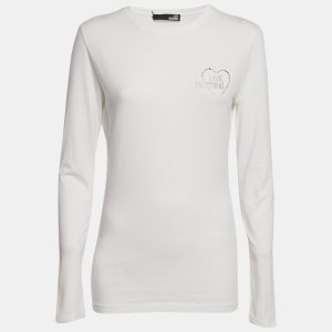 Love Moschino White Logo Rhinestone Jersey Long Sleeve T-Shirt M, Shirts & Tops - Luxury Closet catalog