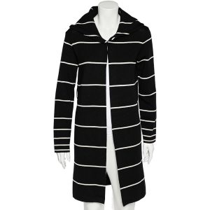 Love Moschino Black Striped Wool Hooded Mid Length Overcoat M, Coats & Jackets - Luxury Closet catalog