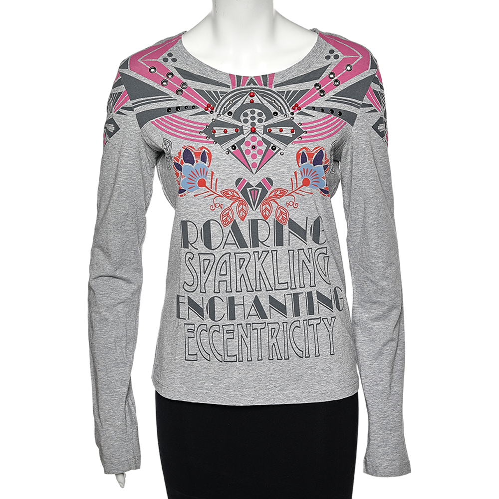 Love Moschino Grey Printed Cotton Long Sleeve T-Shirt L, Shirts & Tops - Luxury Closet catalog