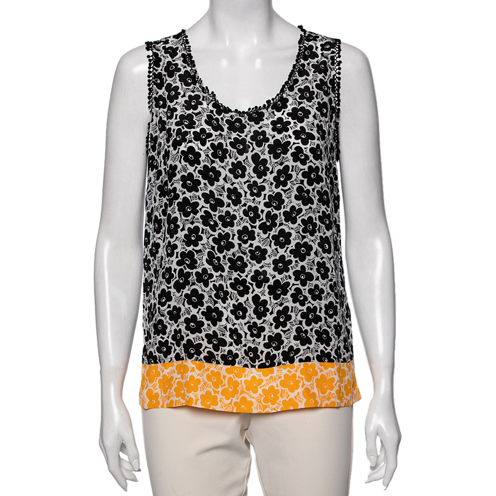 Love Moschino White Floral Printed Silk Embroidered Trim Top M, Shirts & Tops - Luxury Closet catalog
