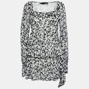 Love Moschino Monochrome heart Printed Chiffon Tie Detail Mini Dress M, Dresses - Luxury Closet catalog