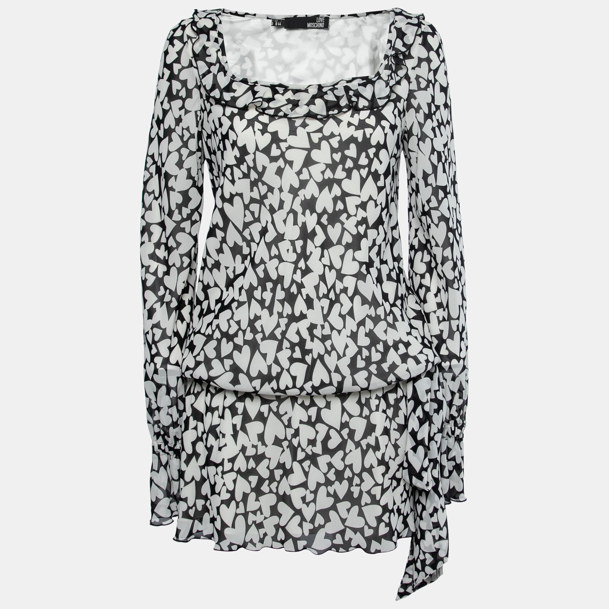 Love Moschino Monochrome heart Printed Chiffon Tie Detail Mini Dress M, Dresses - Luxury Closet catalog