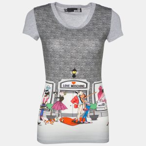 Love Moschino Grey Printed Cotton Knit Round Neck T-Shirt S, Shirts & Tops - Luxury Closet catalog