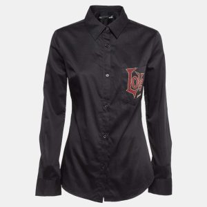 Love Moschino Black Logo Embellished Cotton Long Sleeve Shirt M, Shirts & Tops - Luxury Closet catalog