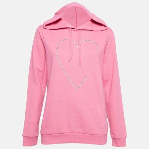 Love Moschino Pink Crystal Embellished Cotton Hoodie S, Sweaters & Cardigans - Luxury Closet catalog