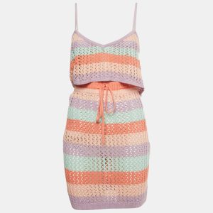 Lovers + Friends Pink/Blue Striped Crochet Skirt and Top L, Suits - Luxury Closet catalog