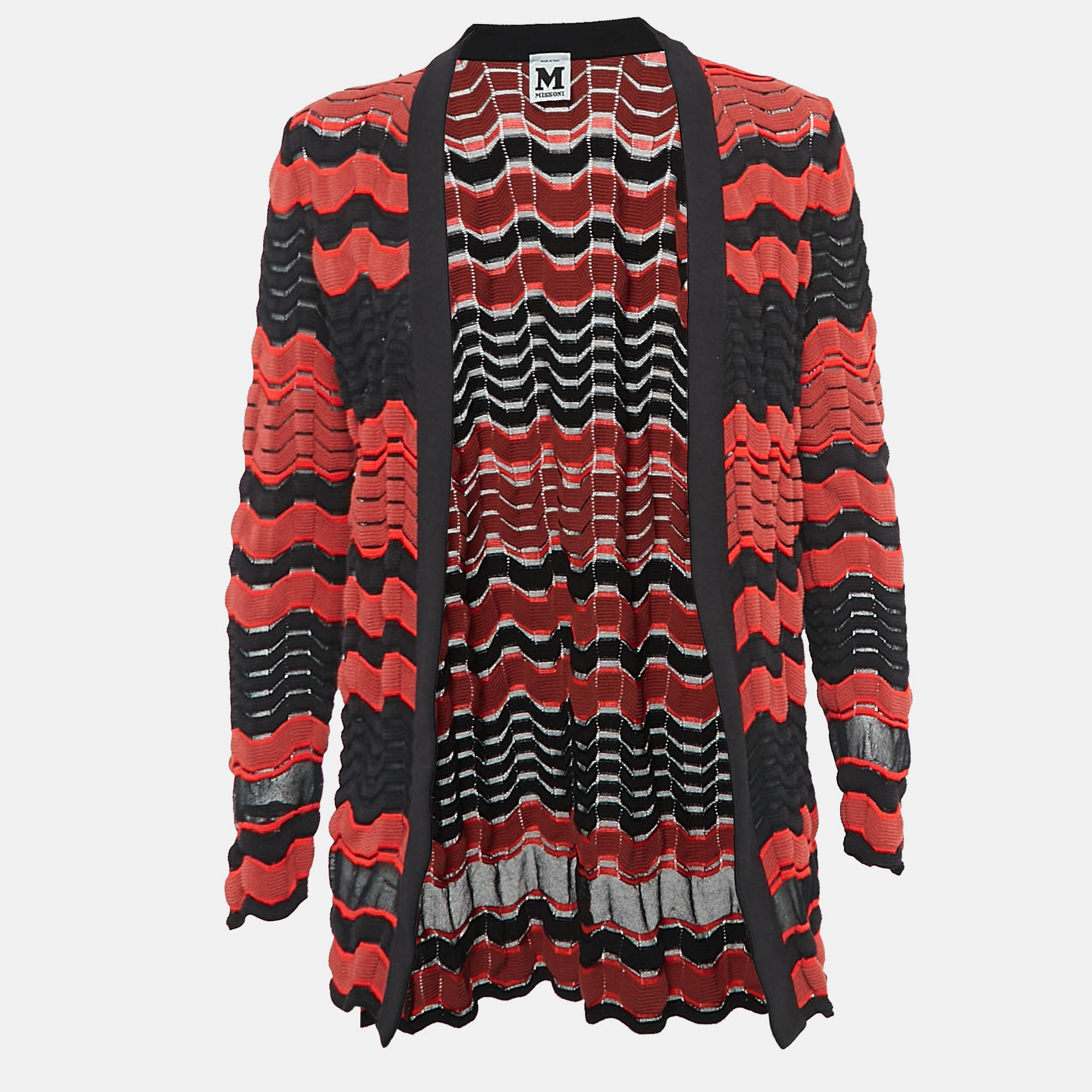 M Missoni Red/Black Patterned Knit Open Front Cardigan S, Sweaters & Cardigans - Luxury Closet catalog