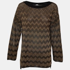 M Missoni Brown/Black Chevron Lurex Knit Long Sleeve Sweatshirt L, Sweaters & Cardigans - Luxury Closet catalog