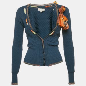 M Missoni Navy Blue Textured Knit Ribbon Detail Cardigan S, Sweaters & Cardigans - Luxury Closet catalog