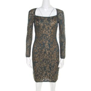 M Missoni Blue Floral Jacquard Lurex Knit Long Sleeve Cross Back Mini Dress S, Dresses - Luxury Closet catalog