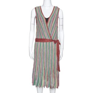 M Missoni Multicolor Striped Rib Knit Sleeveless Belted Dress L, Dresses - Luxury Closet catalog