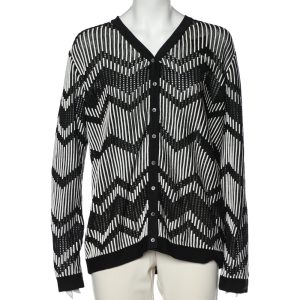 M Missoni Monochrome Patterned Perforated Knit Button Front Cardigan L, Sweaters & Cardigans - Luxury Closet catalog