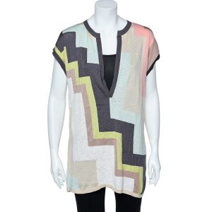 M Missoni Multicolor Geometric Pattern Cotton Knit Plunging Neck Top M, Shirts & Tops - Luxury Closet catalog
