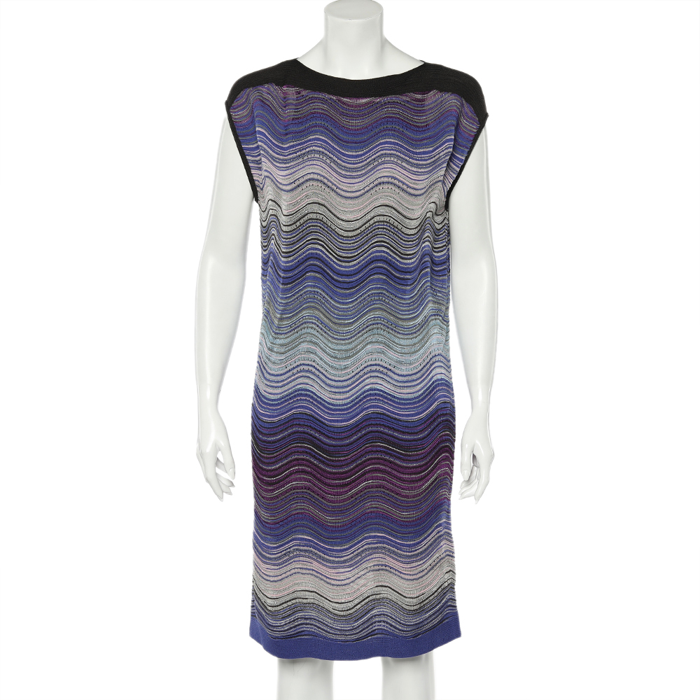 M Missoni Blue Wave Pattern Lurex Knit Shift Dress L, Dresses - Luxury Closet catalog