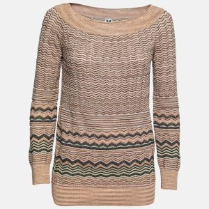 M Missoni Beige Chevron Patterned Lurex Knit Top M, Shirts & Tops - Luxury Closet catalog