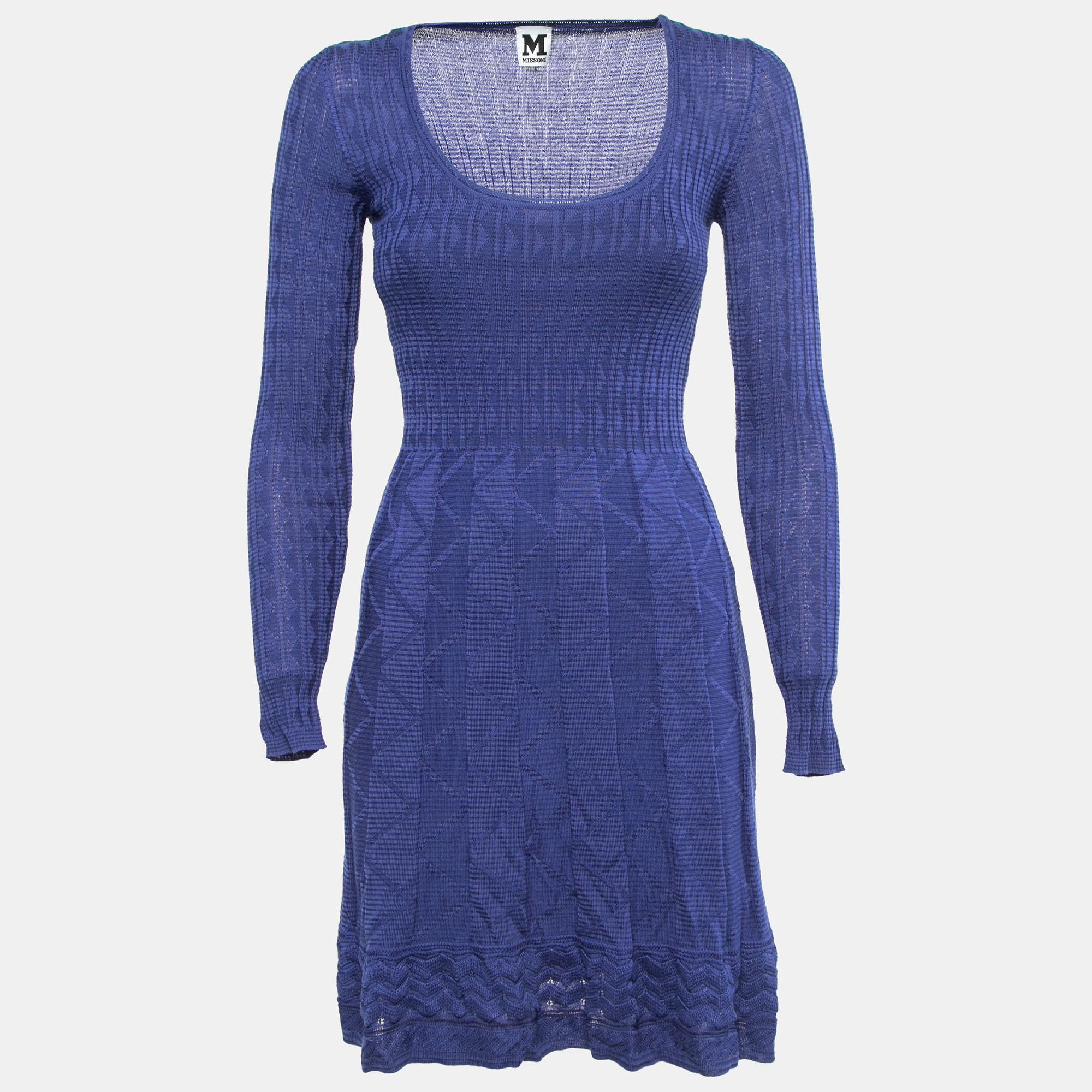 M Missoni Blue Patterned Knit Scoop Neck Flared Midi Dress S, Dresses - Luxury Closet catalog