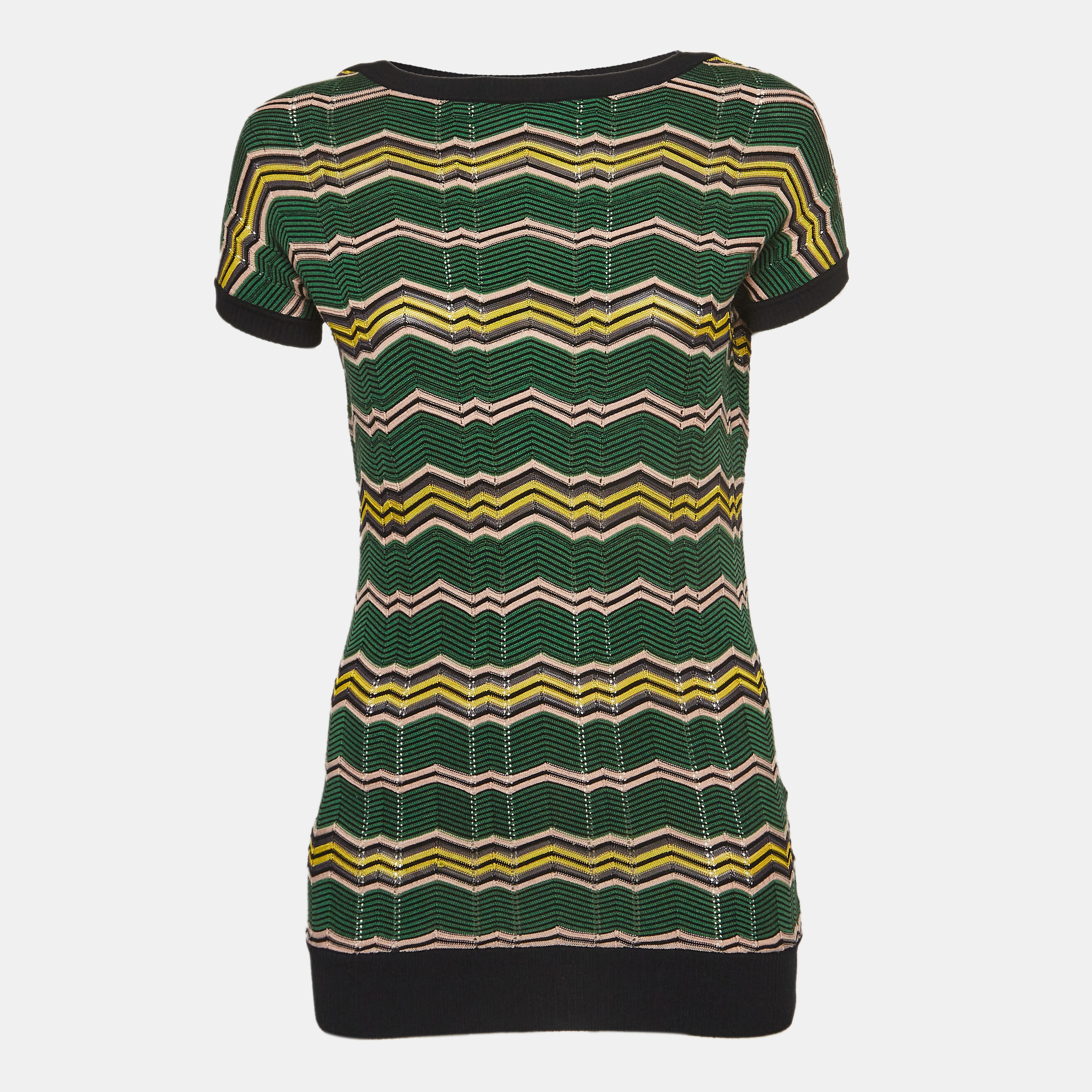 M Missoni Green Chevron Knit Short Sleeve Top S, Shirts & Tops - Luxury Closet catalog