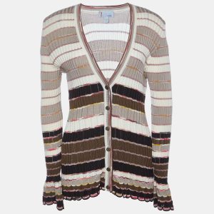M Missoni Beige Striped Knit Button Front Cardigan L, Sweaters & Cardigans - Luxury Closet catalog