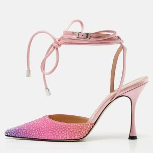 Mach & Mach Cream/Pink Satin Crystal Embellished Heart Pumps Size 39, Pumps - Luxury Closet catalog