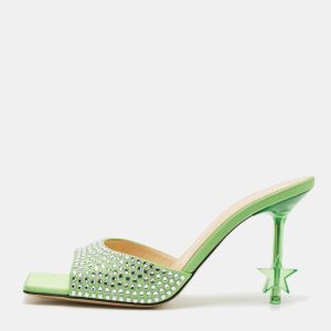 Mach & Mach Green Satin Crystal Embellished Star Slide Sandals Size 38, Sandals - Luxury Closet catalog