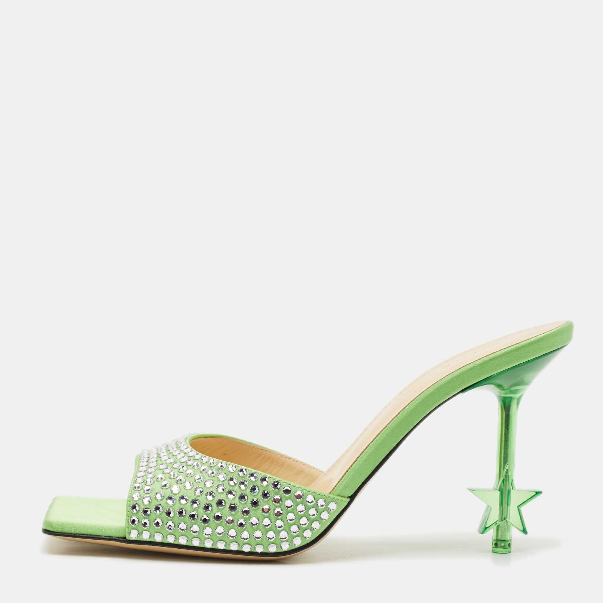 Mach & Mach Green Satin Crystal Embellished Star Slide Sandals Size 38, Sandals - Luxury Closet catalog