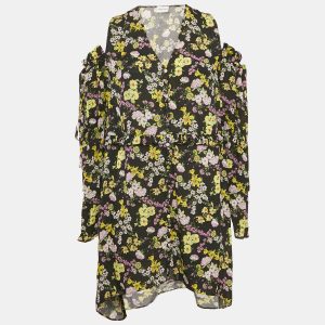 Magda Butrym Black Floral Print Silk Cold-Shoulder Short Dress S, Dresses - Luxury Closet catalog
