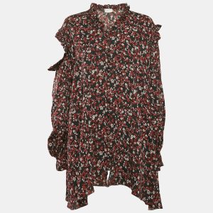 Magda Butrym Black Floral Print Silk Cold-Shoulder Single Sleeve Mini Dress S, Dresses - Luxury Closet catalog