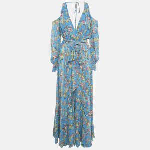 Maison D'Angelann Blue Floral Print Chiffon Maxi Dress S, Dresses - Luxury Closet catalog