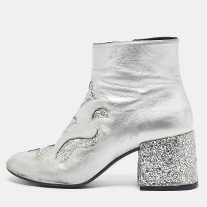 Maison Martin Margiela Silver Glitter and Leather Ankle Length Boots Size 39, Boots - Luxury Closet catalog