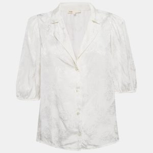 Maje White Ecru Jungle Jacquard Satin Shirt M, Shirts & Tops - Luxury Closet catalog