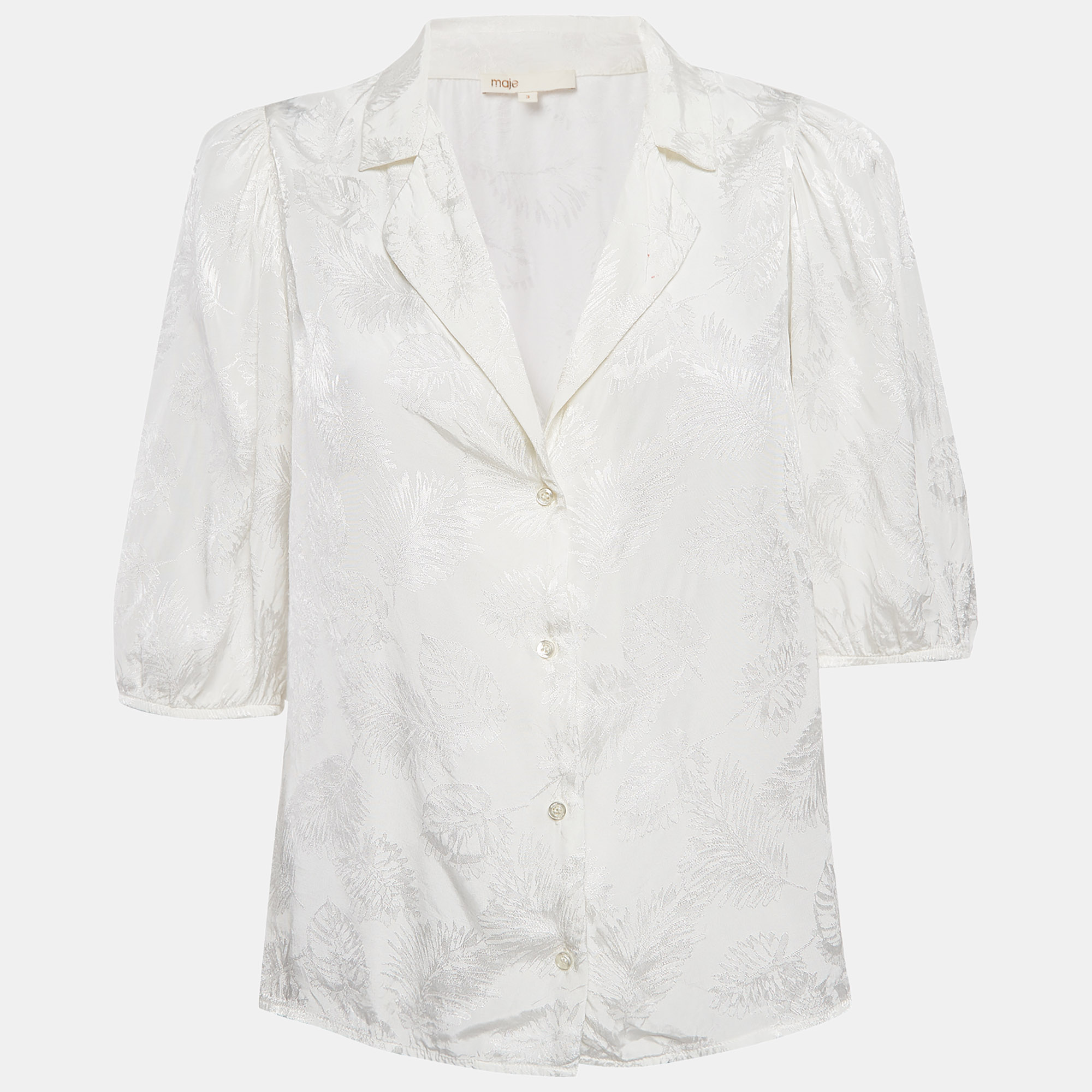 Maje White Ecru Jungle Jacquard Satin Shirt M, Shirts & Tops - Luxury Closet catalog