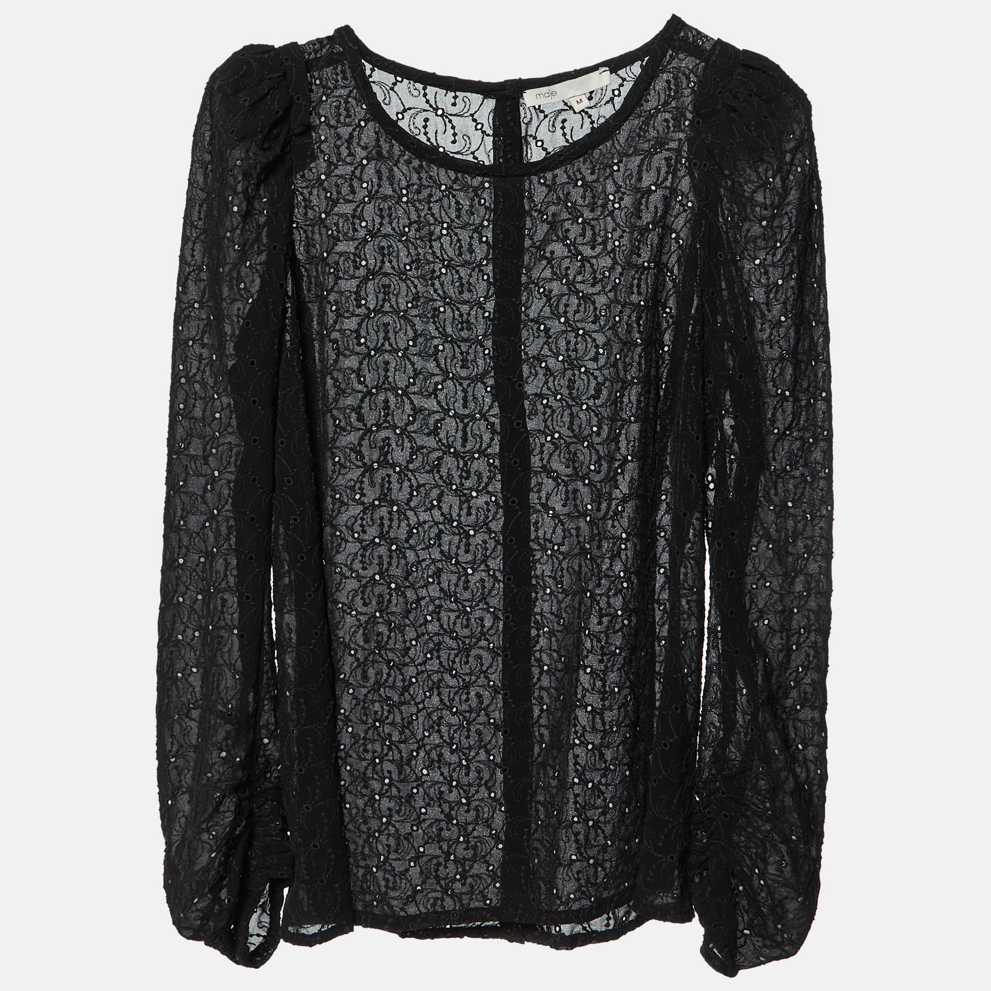Maje Black Embroidered Crepe Top M, Shirts & Tops - Luxury Closet catalog
