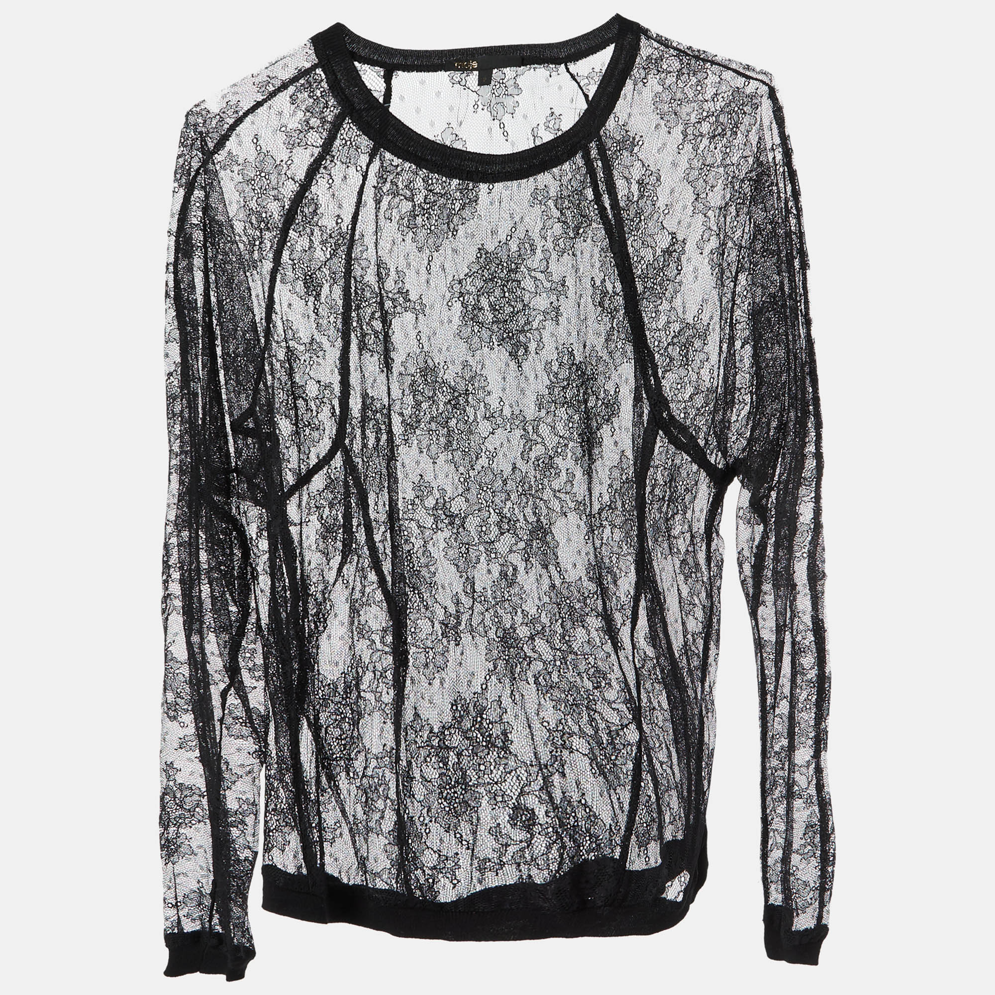 Maje Black Floral Lace Full Sleeve Top M, Shirts & Tops - Luxury Closet catalog