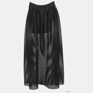 Maje Black Striped Mesh Jongle Maxi Skirt M/Waist 29", Skirts - Luxury Closet catalog