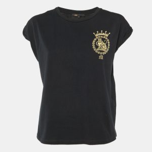Maje Black Cotton Embroidered Torino Crew Neck T-Shirt L, Shirts & Tops - Luxury Closet catalog