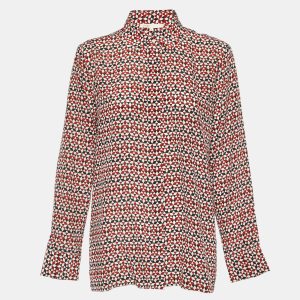 Maje Tricolor Geometric Print Silk Button Front Shirt L, Shirts & Tops - Luxury Closet catalog