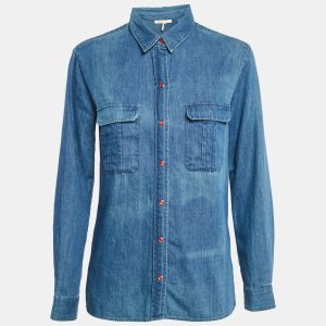 Maje Blue Denim Button Front Long Sleeve Shirt S, Shirts & Tops - Luxury Closet catalog