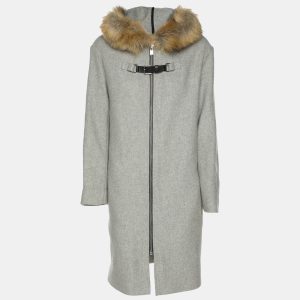 Maje Grey Wool Blend and Faux Fur Hood Coat S, Coats & Jackets - Luxury Closet catalog