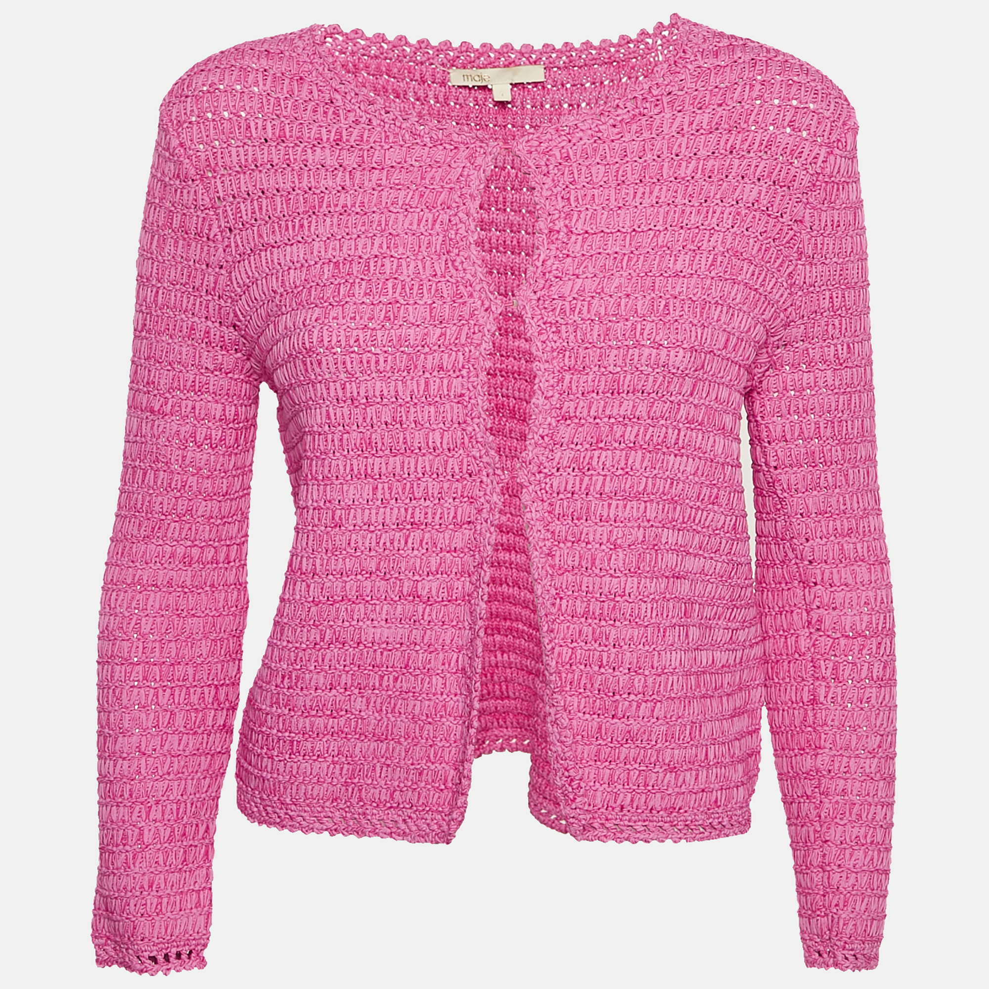 Maje Pink Crochet Knit Long Sleeve Cardigan S, Sweaters & Cardigans - Luxury Closet catalog