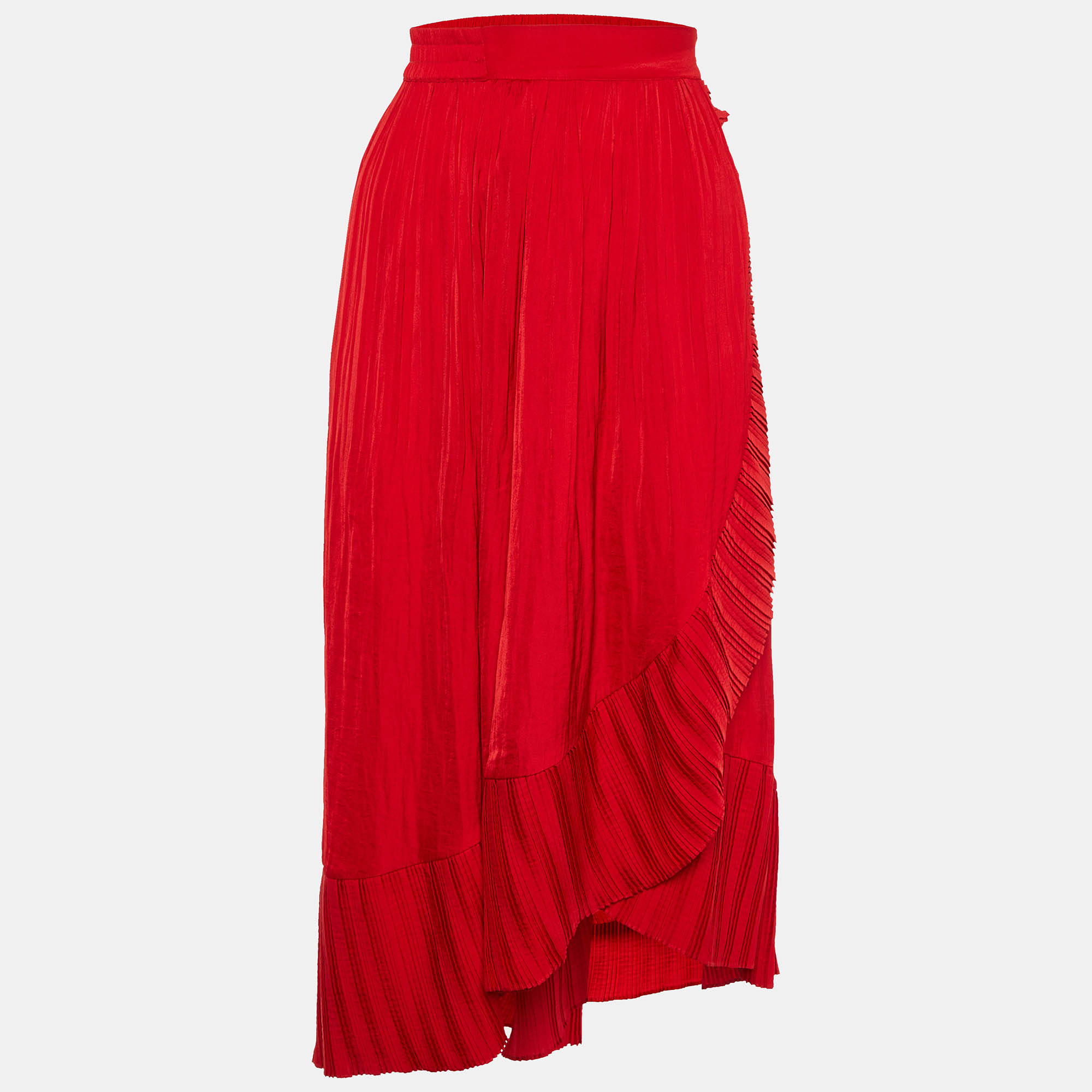 Maje Rouge Sateen Jonette Faux Wrap Midi Skirt M, Skirts - Luxury Closet catalog